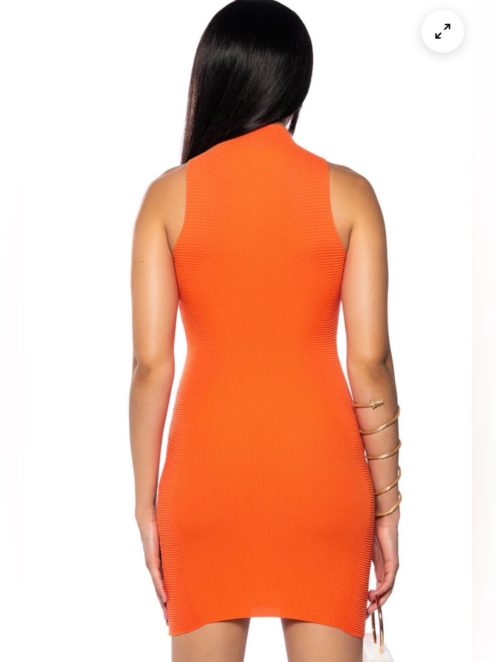 AKIRA Make Me Hot Orange Ribbed Knit Bodycon Mini Dress Mock Neck Size M NWOT - Picture 9 of 16